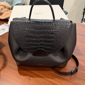 Polene Elegant Black Croc Satchel Numero Un